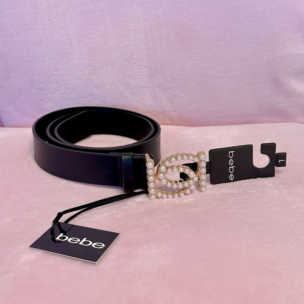Bebe Black Belt with Pearl Buckle